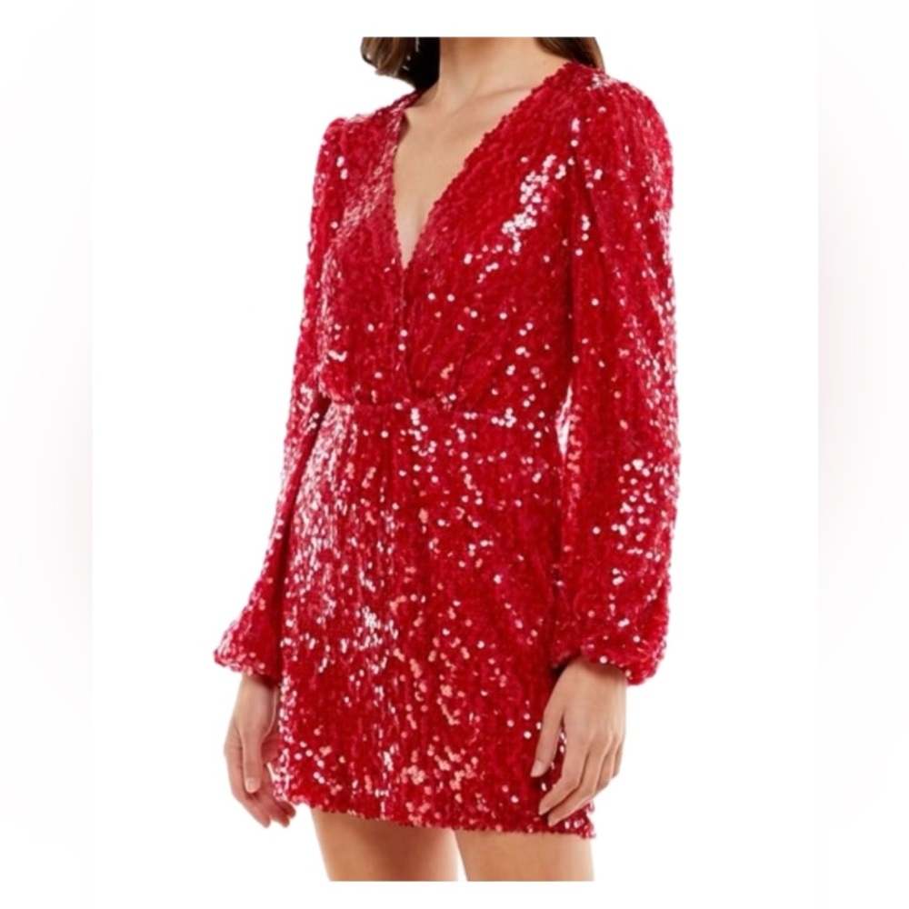 WAYF x Emma Rose Carrie Sequin Long Sleeve Mini Dress Red Women Size Small